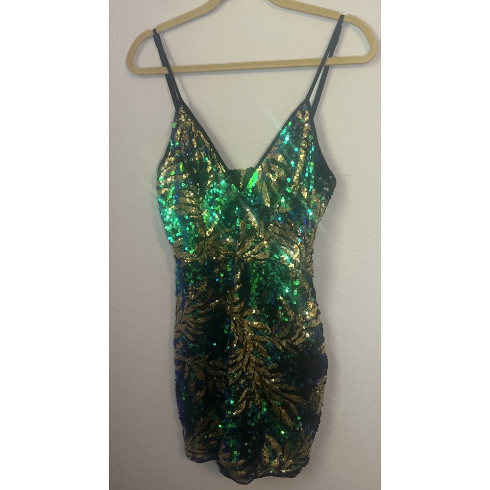 Shop 17 Multicolor Sequin Gold Leaf Bodycon Dress Size Medium